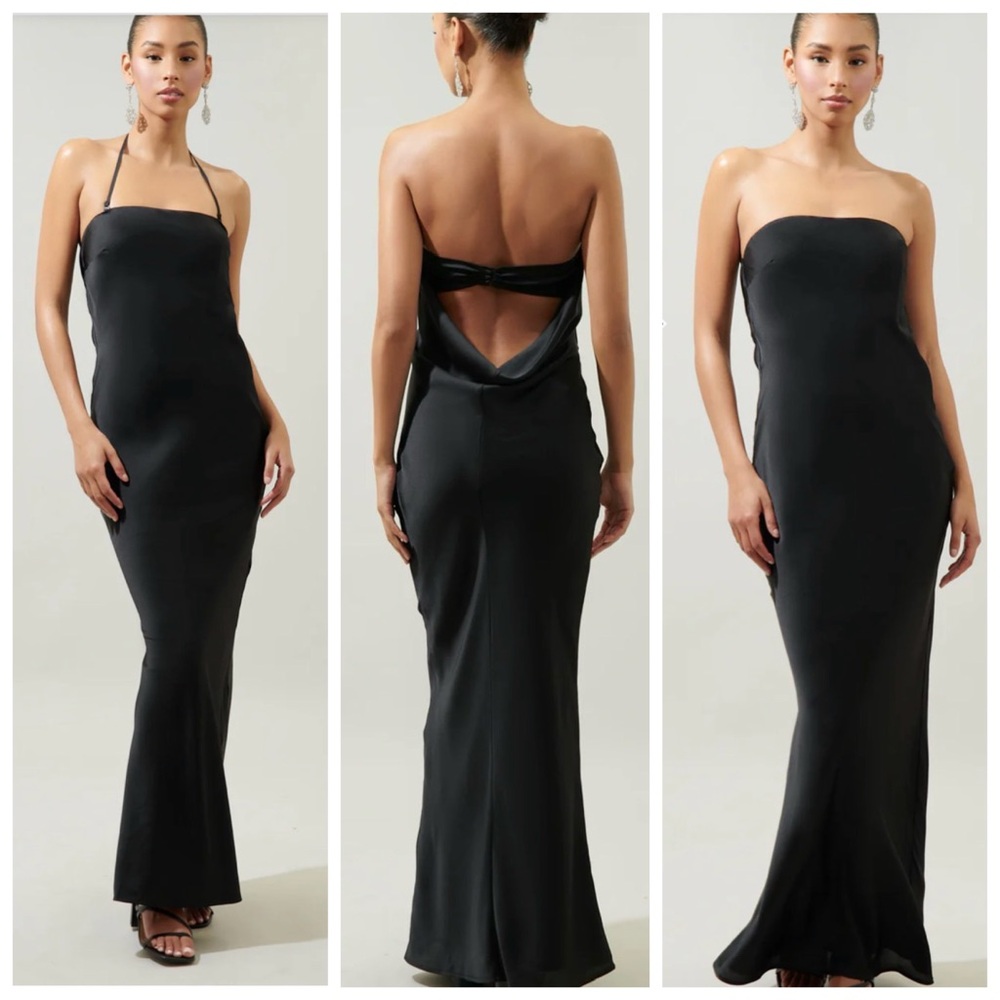 Sugarlips RSVP Back Satin Convertible Maxi Dress Drape Back Size Small NWT